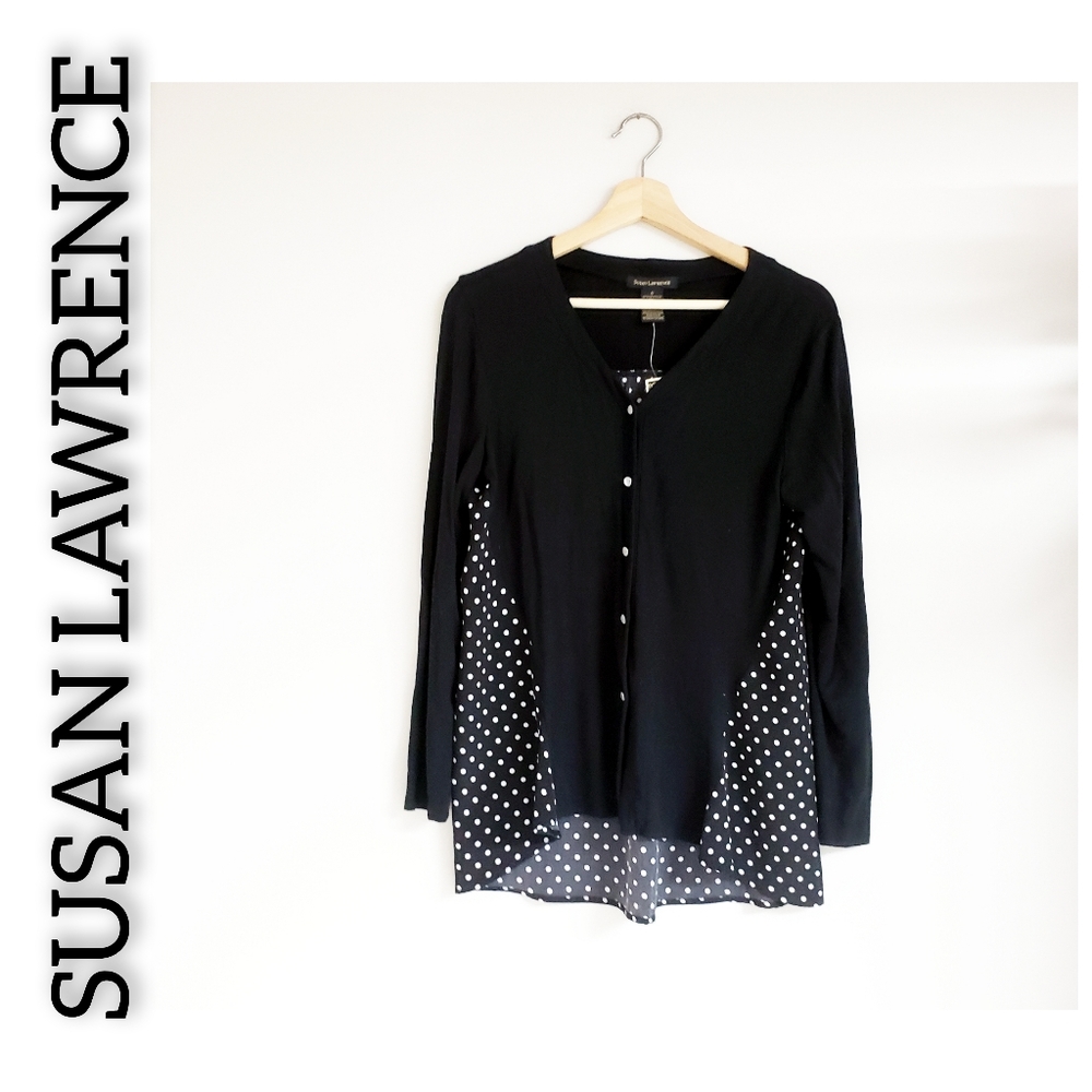 Susan Lawrence Polka-dot Button Down Blouse Size Small NWT Black